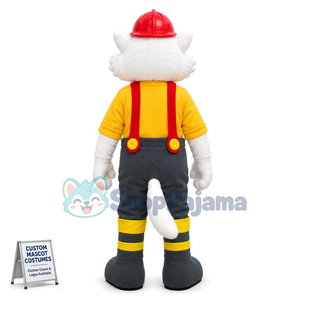 White Tiger Engineer In Hard Hat Mascot Costume
