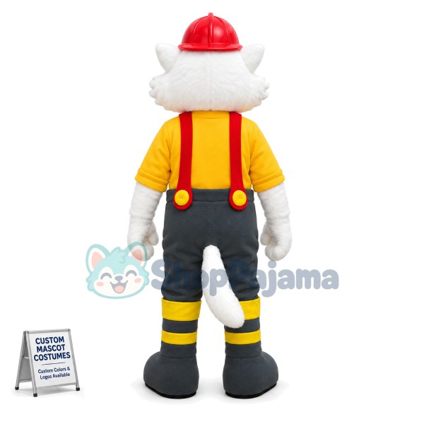 White Tiger Engineer In Hard Hat Mascot Costume