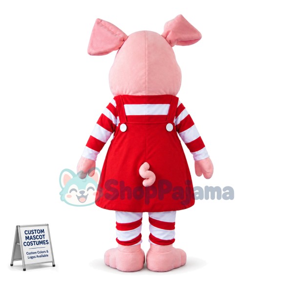 Adult Pink Pig In The Striped Shirt Mascot Costume