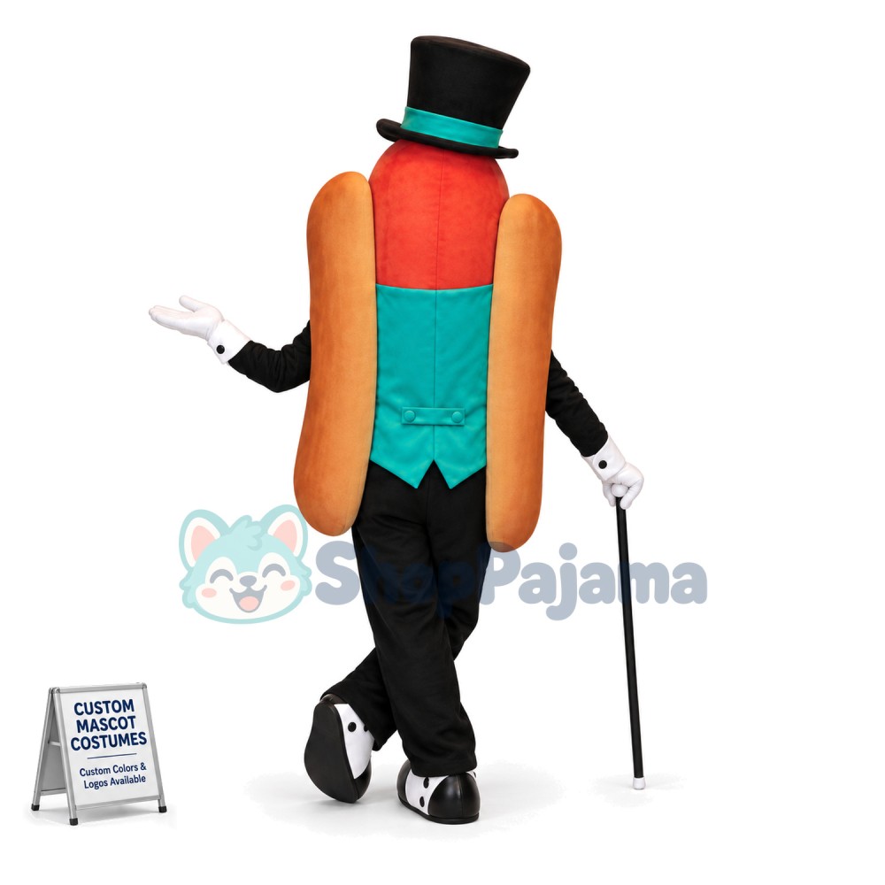 Cartoon Gentleman Hot Dog On Crutches Mascot Costume