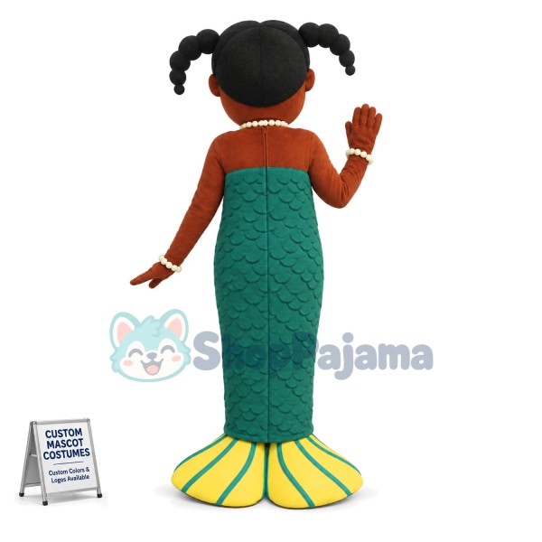 Black Girl In Green Mermaid Suit Mascot Costume