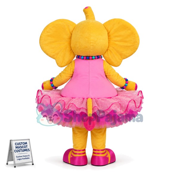 Bright Little Elephant In Lace Tutu Mascot Costume