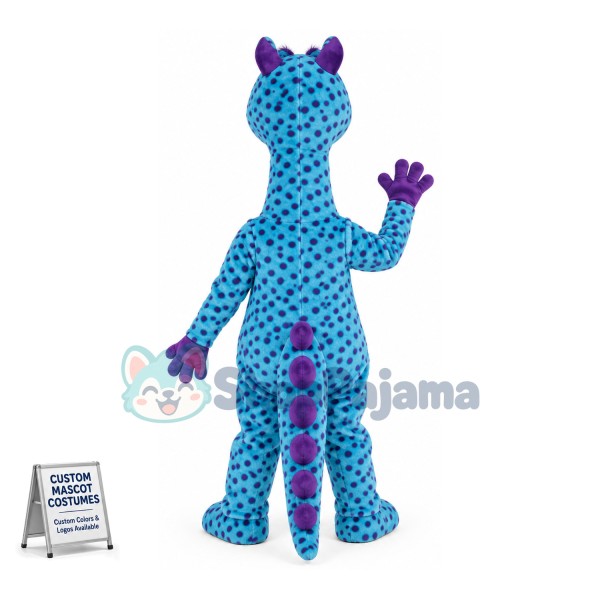 Blue Spotted Dinosaur With Long Neck Mascot Costume