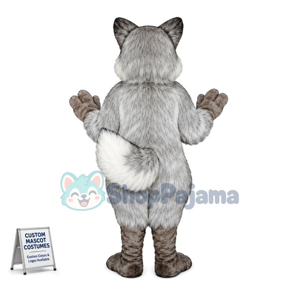 Sturdy Long Wool Gray Fox Mascot Costume