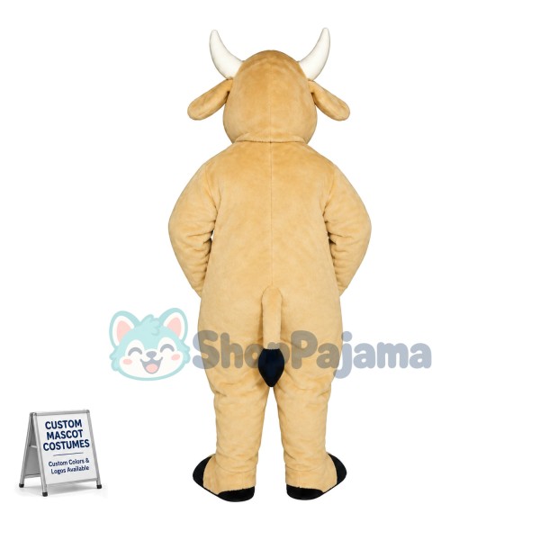Lively Plush Beige Cattle Mascot Costume