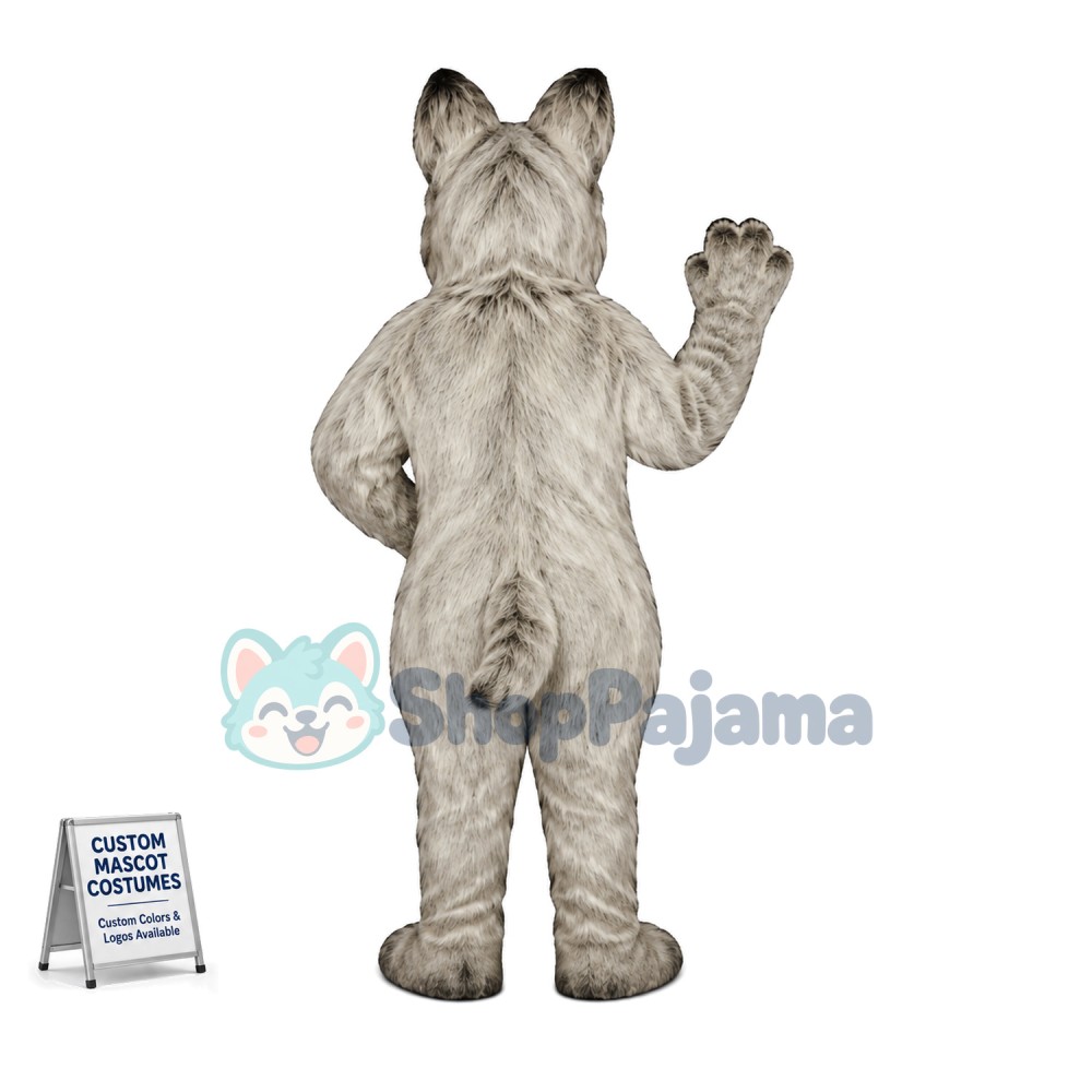 Adult Gray Dog Mascot Costume Long Wool