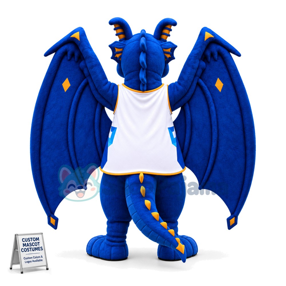 Blue Evil Dragon With Huge Wings Mascot Costume