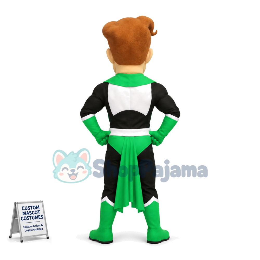 Muscular Superhero In Green Panties Mascot Costume
