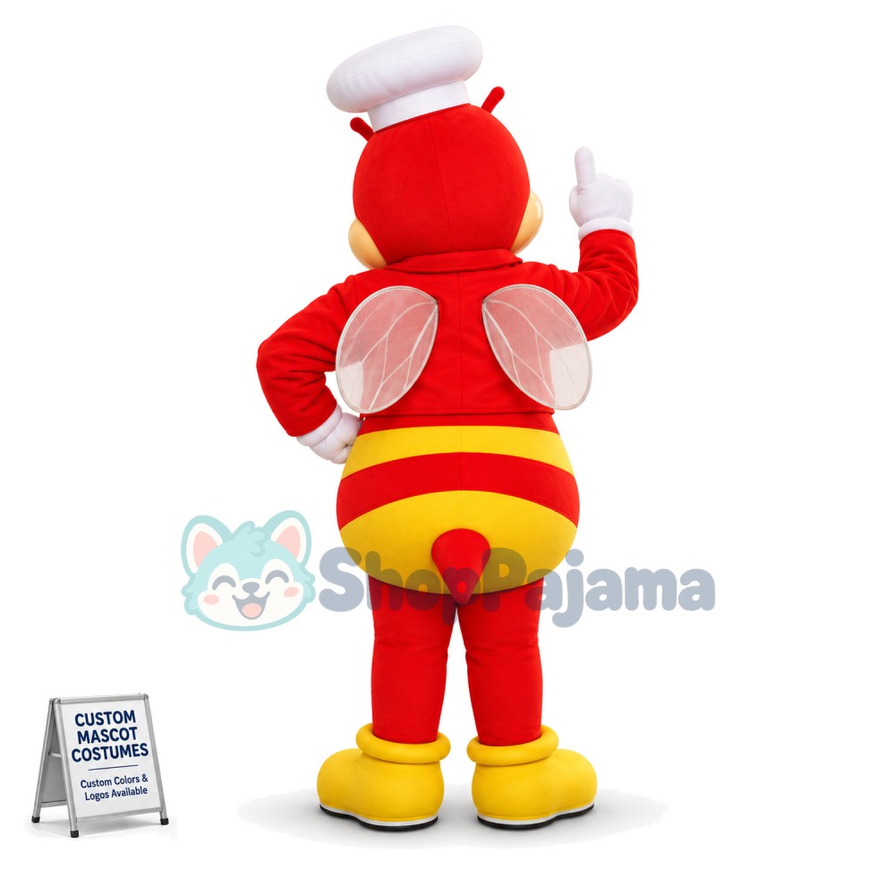 Thoughtful Restaurant Receptionist Red Bee Mascot Costume
