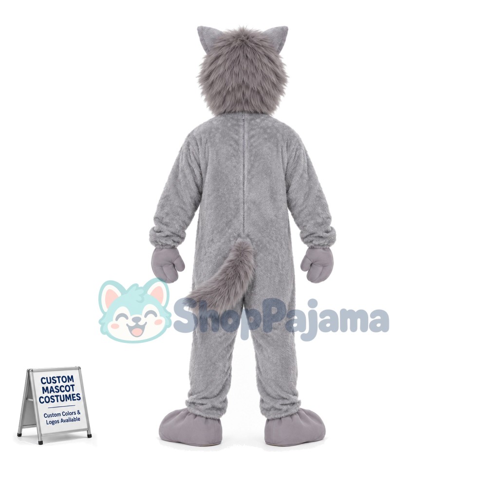 Thin Gray Wolf With Open Mouth Mascot Costume