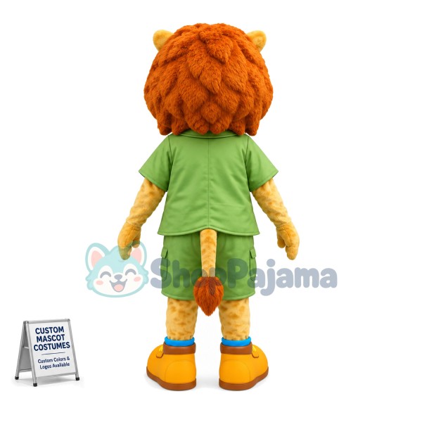 Amiable Baby Lion In The Green Suit Mascot Costume