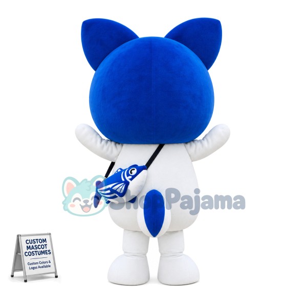 Bright Cartoon Cat Carrying Fish Bag Mascot Costume