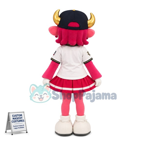 Baseball Baby Pink Cow In Pleated Skirt Mascot Costume