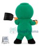 Warm Green Doll Holding the Snow Shovel Mascot Costume