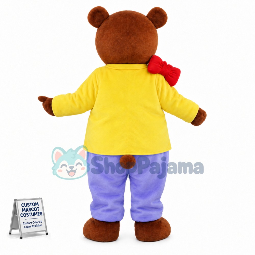 The Father Bear Wearing Yellow Coat Mascot Costume