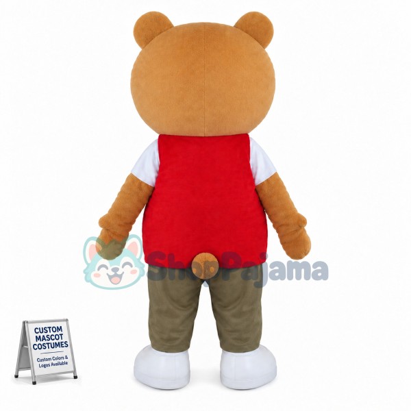 Brown Bear Wearing Red Waistcoat Mascot Costume