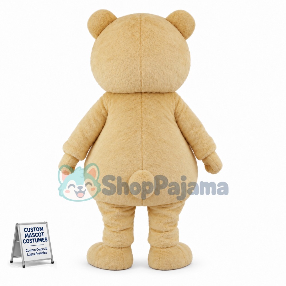 Beige Eyebrow Bear With Tie Mascot Costume