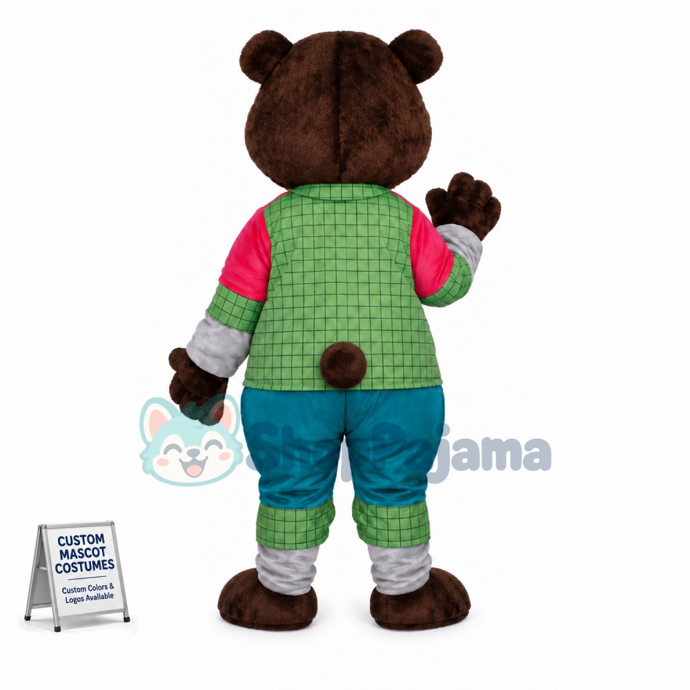 Brown Bear In The Plaid Vest Mascot Costume