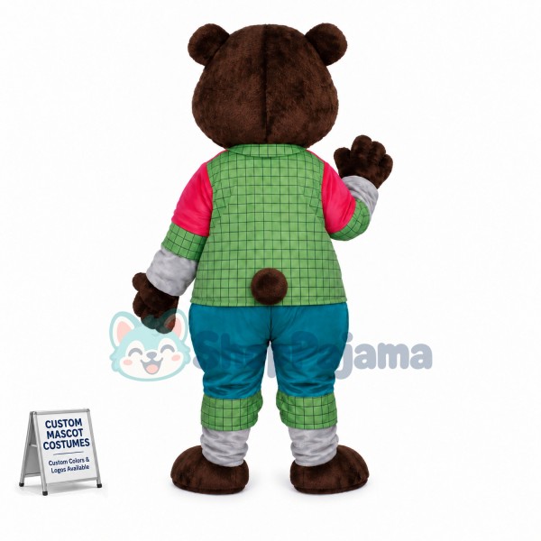 Brown Bear In The Plaid Vest Mascot Costume