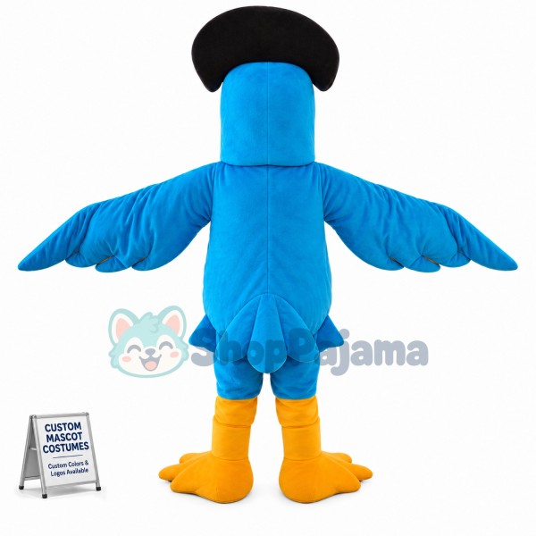 Blue Bird Wearing Hat Mascot Costume