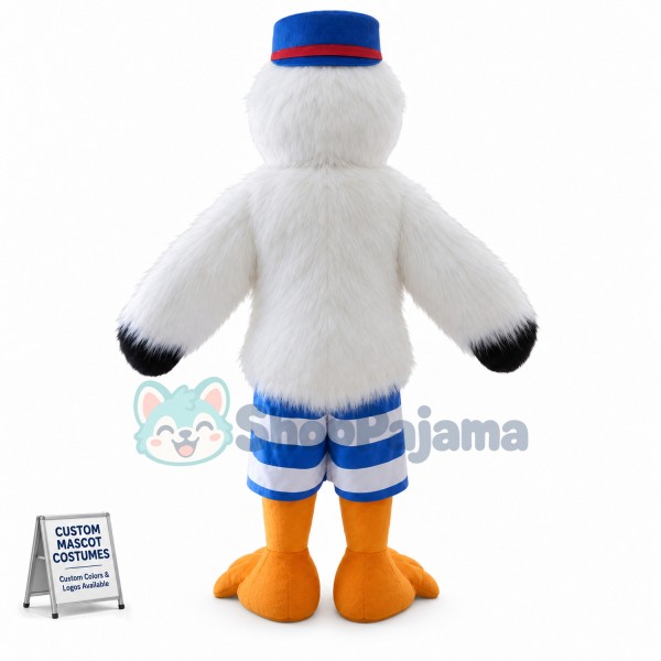 White Furry Bird With Long Beak Mascot Costume