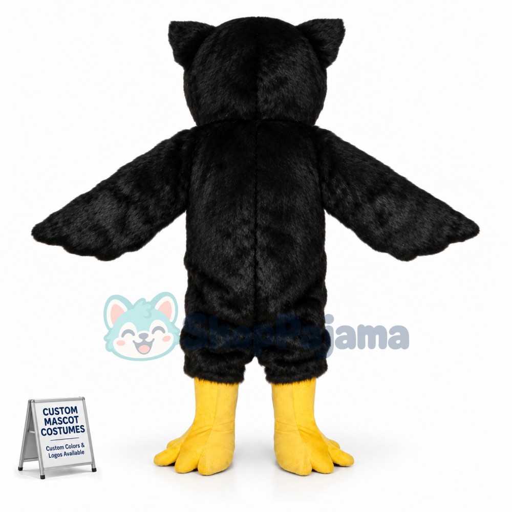 Adult Black Owl With Smooth Fur Mascot Costume
