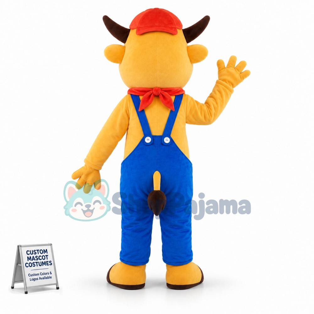 Yellow Calf Wearing Hat Mascot Costume