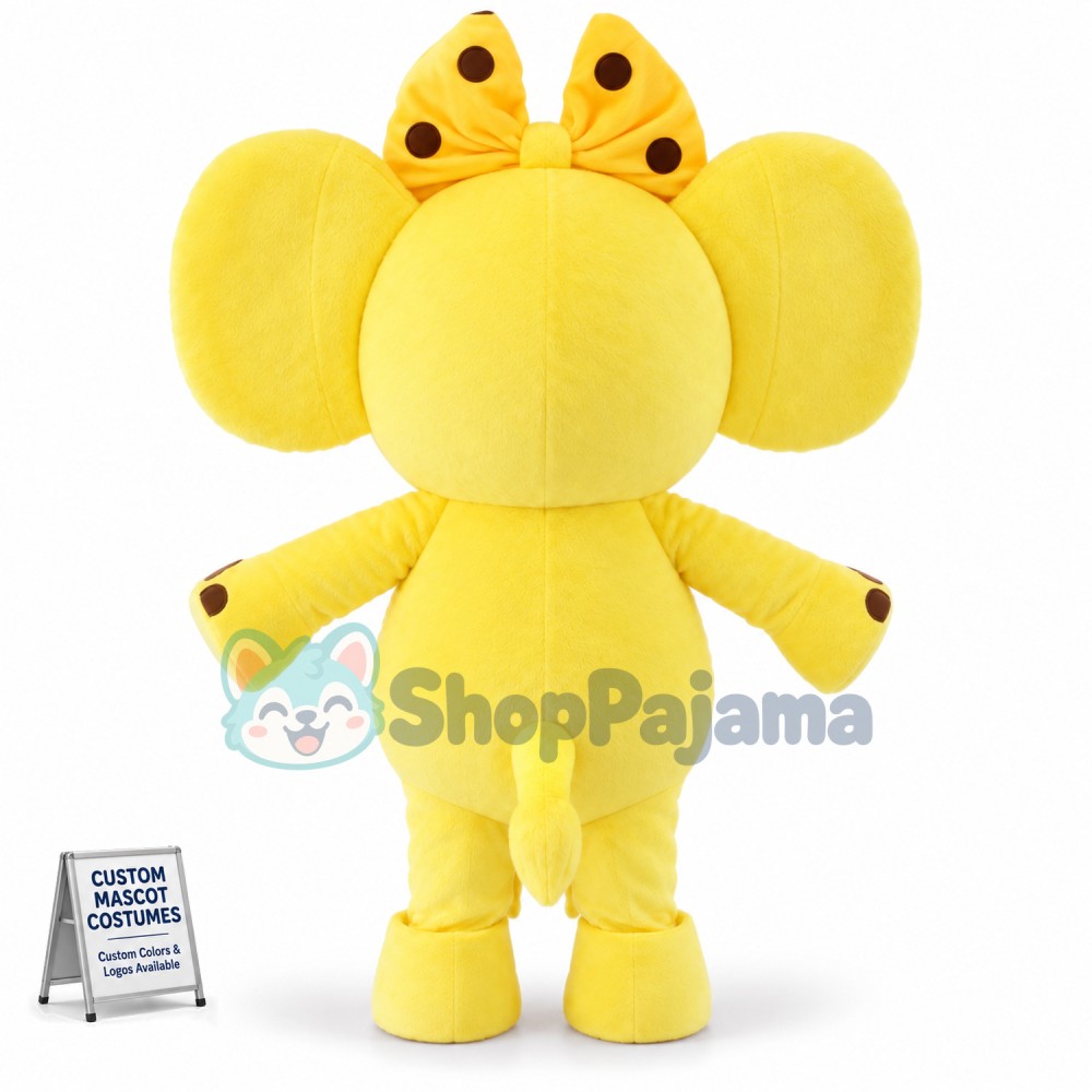 Bright Yellow Elephant With Hairpin Mascot Costume