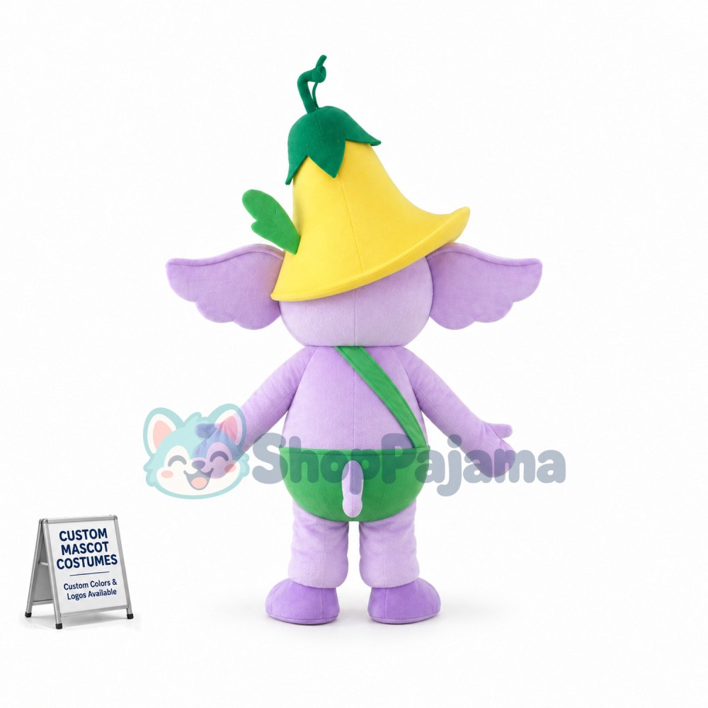 Baby Elephant Wearing Trumpet Flower Mascot Costume