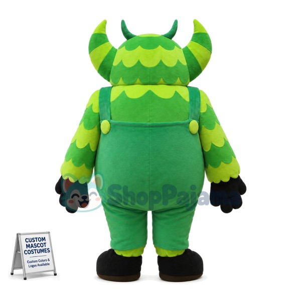 Bulky Green Monster With Horns Mascot Costume