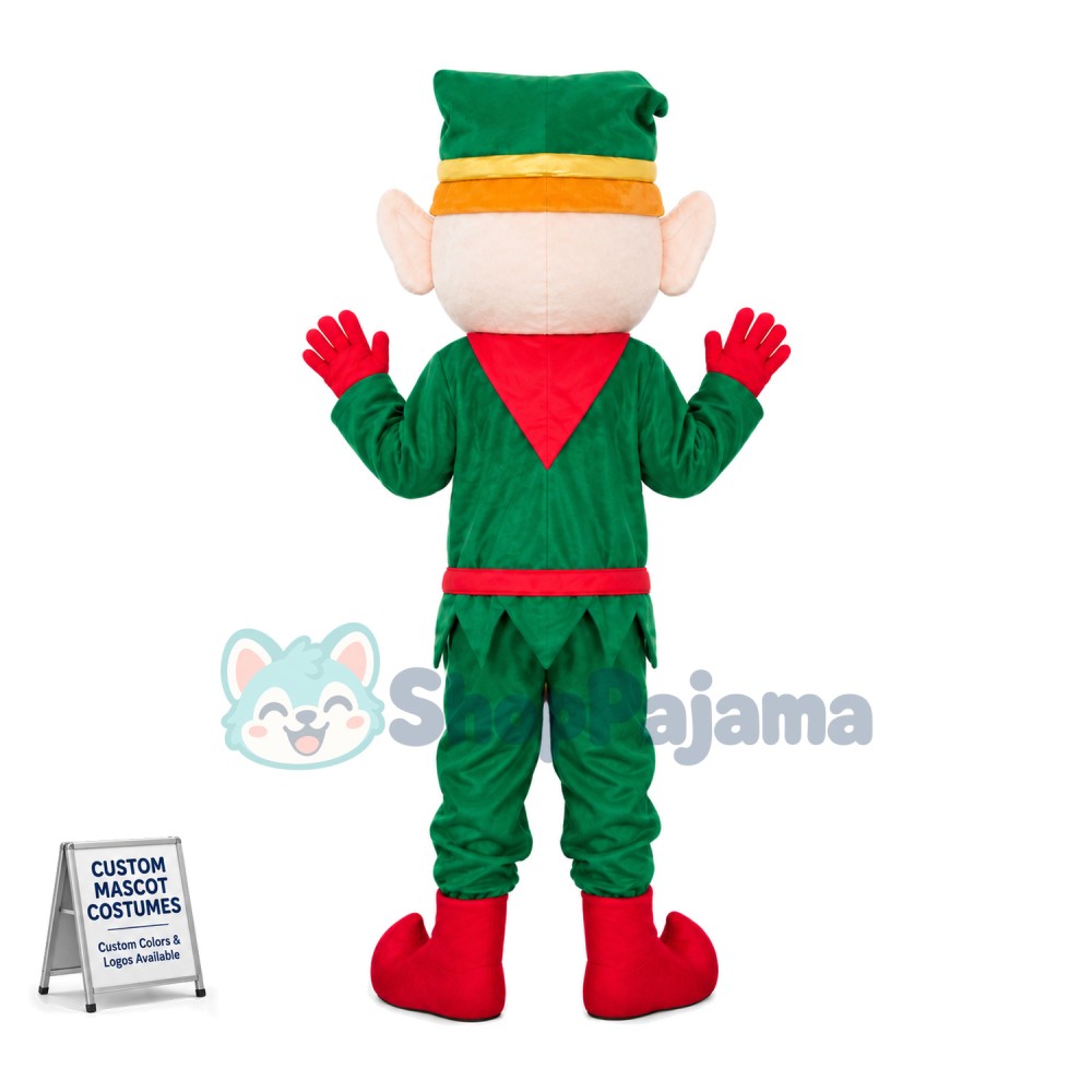 Christmas Elf In Green Suit Mascot Costume