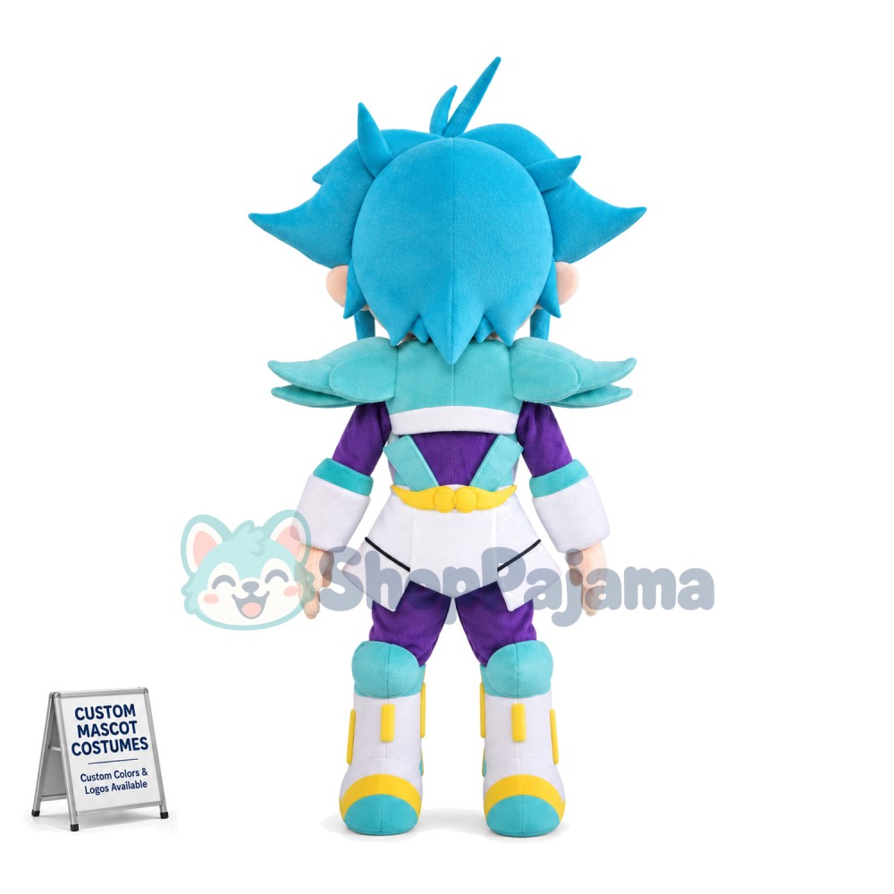 Blue-haired Star Warrior Cartoon Mascot Costume