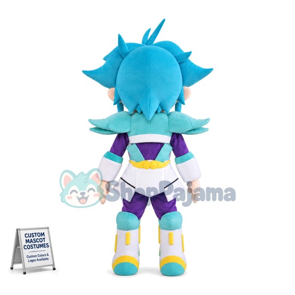 Blue-haired Star Warrior Cartoon Mascot Costume