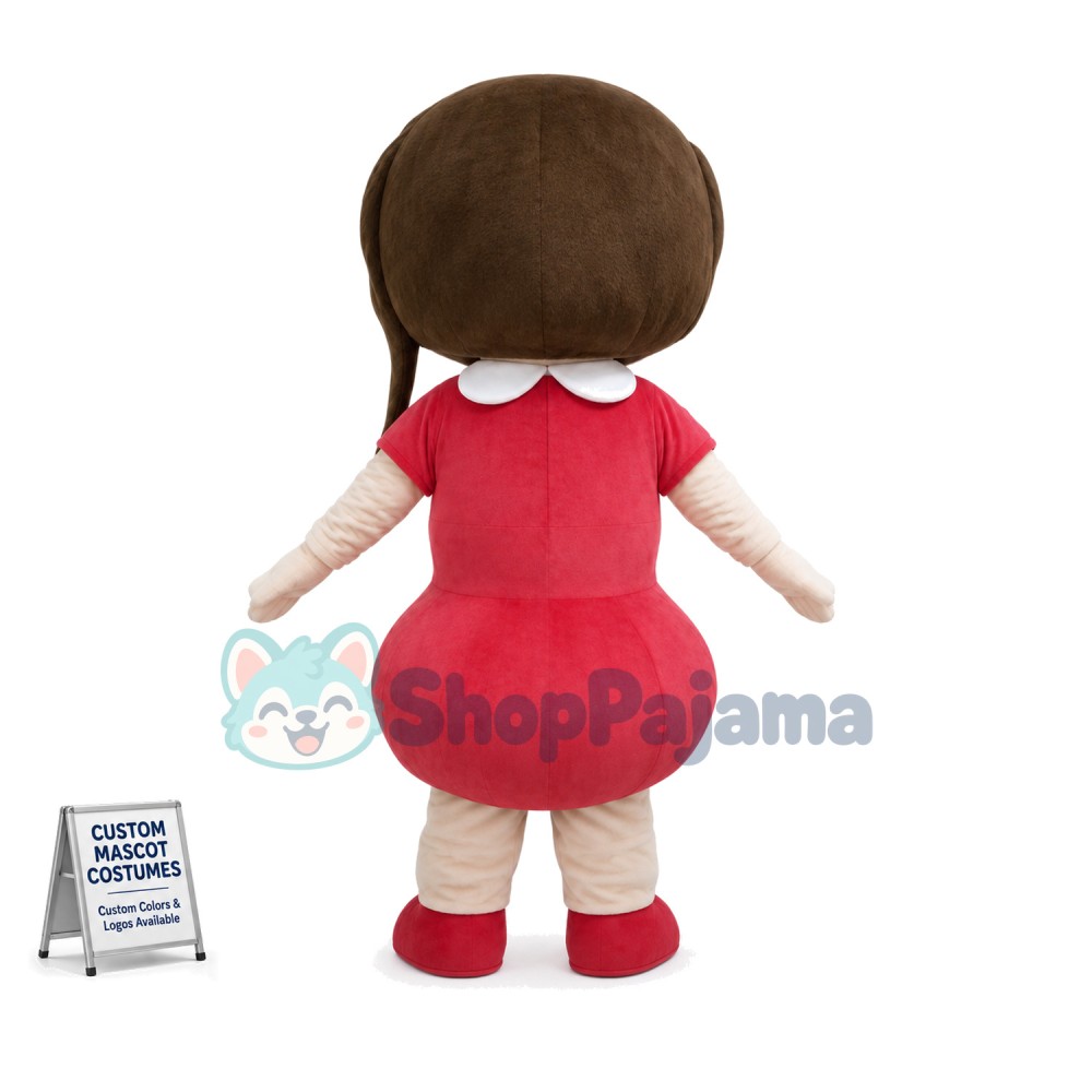 Big Eyed Girl In The Blouse Dress Mascot Costume