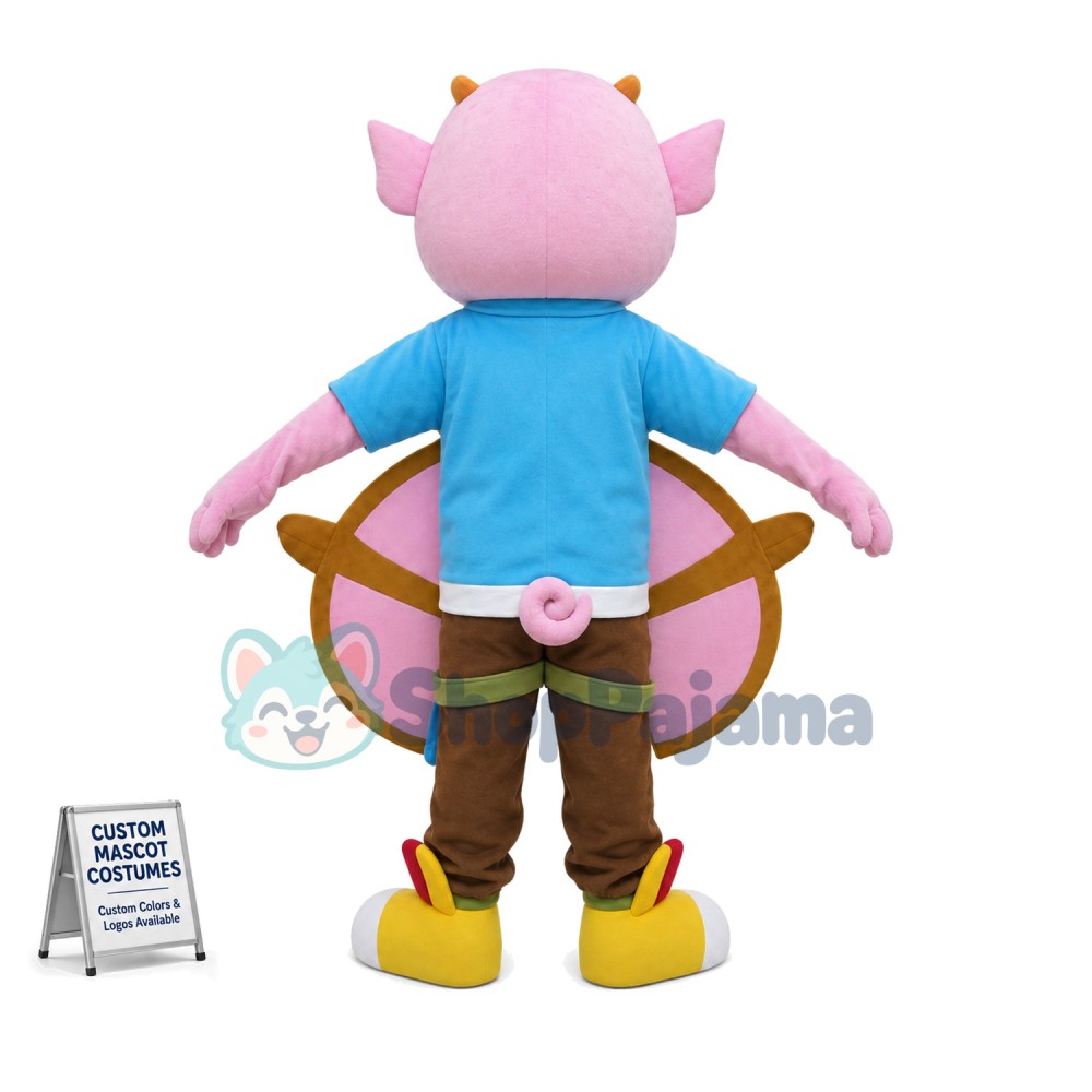 Short-horned Pink Demon Cartoon Mascot Costume
