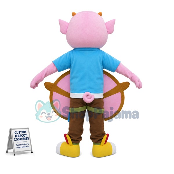 Short-horned Pink Demon Cartoon Mascot Costume