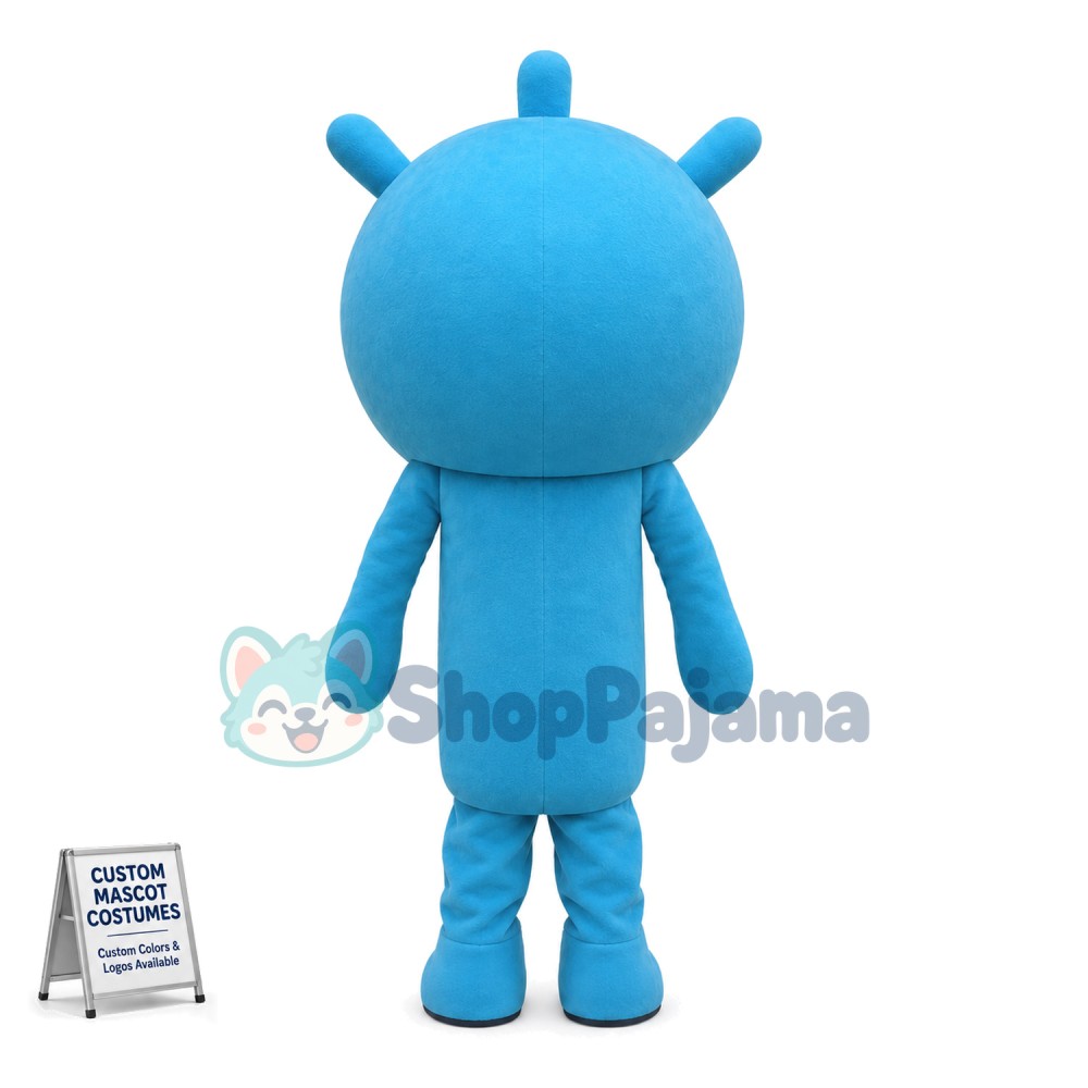 Blue Doll With Unhappy Expression Mascot Costume