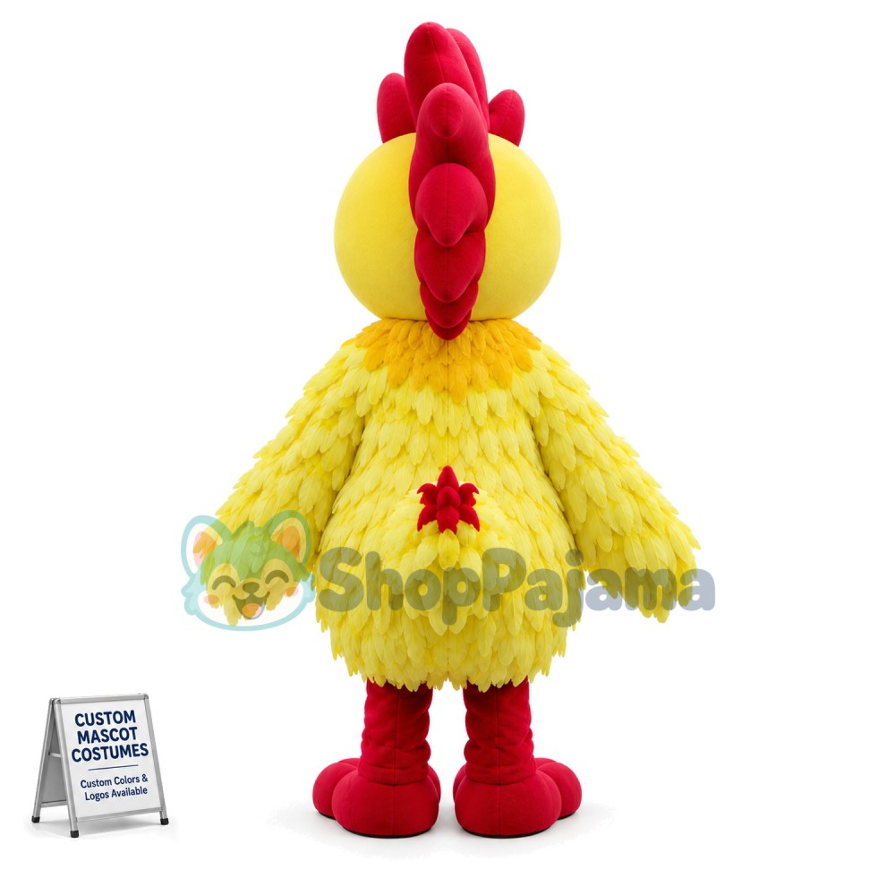 Yellow Long-haired Rooster Mascot Costume