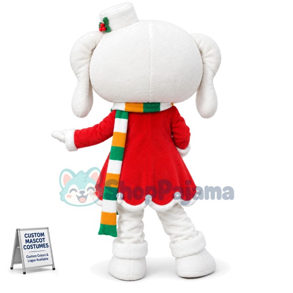 Warm Rabbit In Christmas Dress Mascot Costume