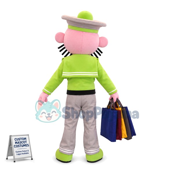 Bearded Man Carrying Shopping Bags Mascot Costume