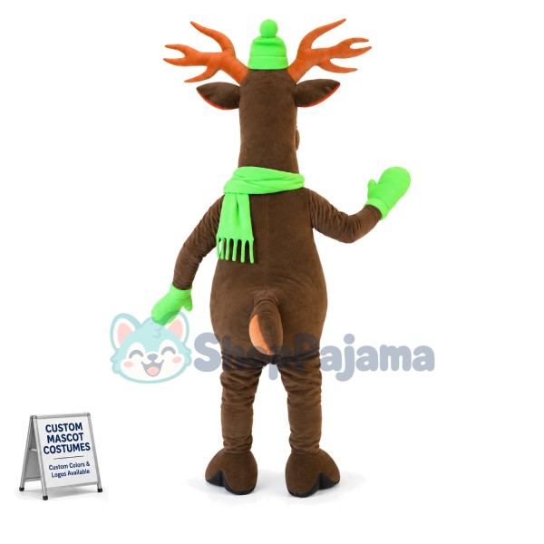 Warm Elk With Fluorescent Green Scarf Mascot Costume