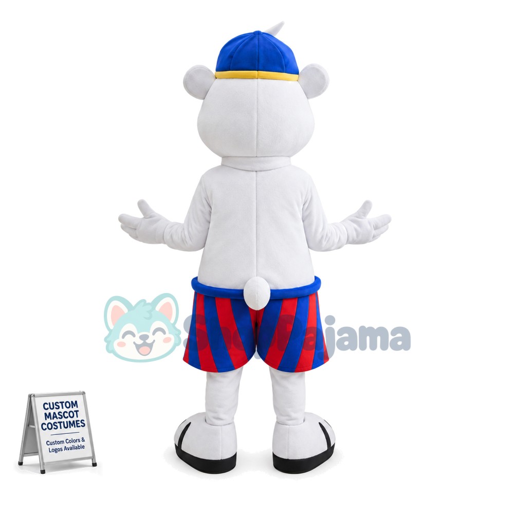 Topless Playing White Bear Mascot Costume