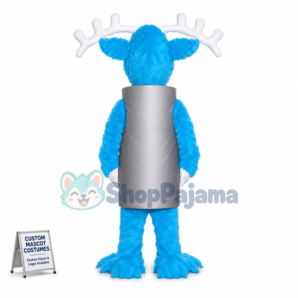 Blue Moose With Vertical Barrel Body Mascot Costume