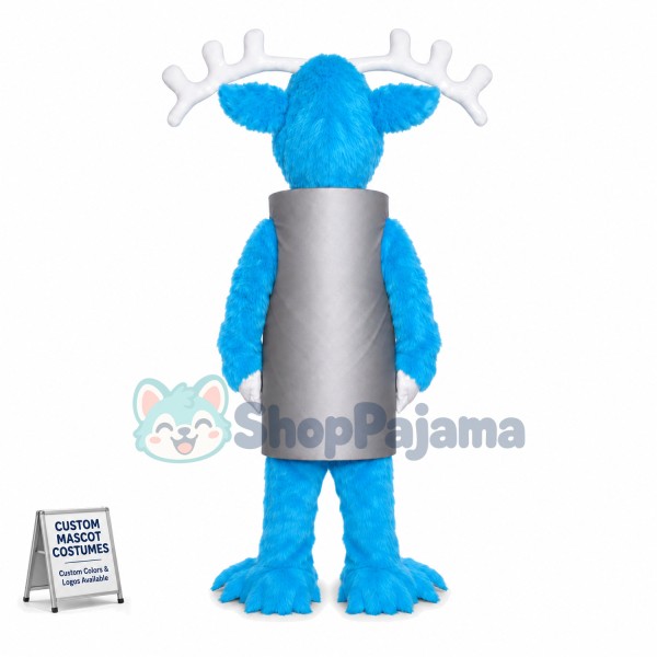 Blue Moose With Vertical Barrel Body Mascot Costume
