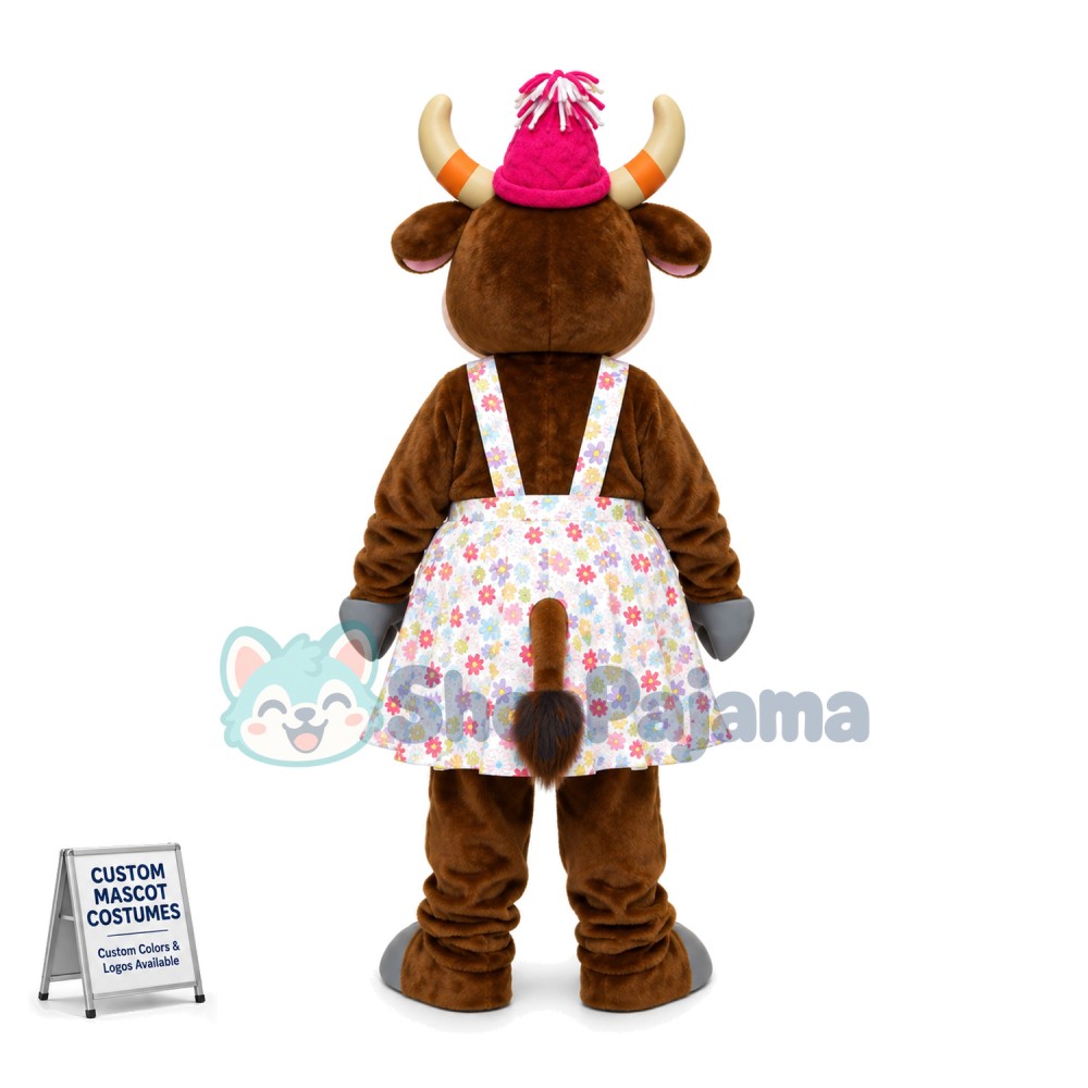 Beginner Cattle Wearing Floral Swimsuit Mascot Costume