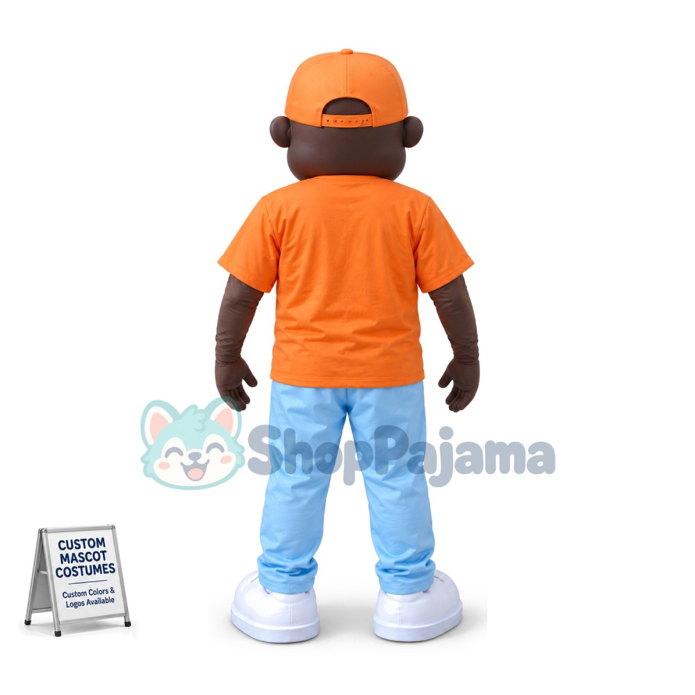Black Boy With Information Sign Mascot Costume