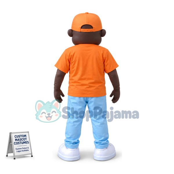 Black Boy With Information Sign Mascot Costume