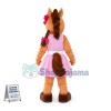 Brown Lady Horse In Plaid Dress Mascot Costume