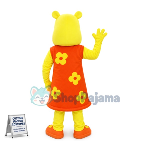 Beautiful Yellow Hippo Wearing Flower Dress Mascot Costume