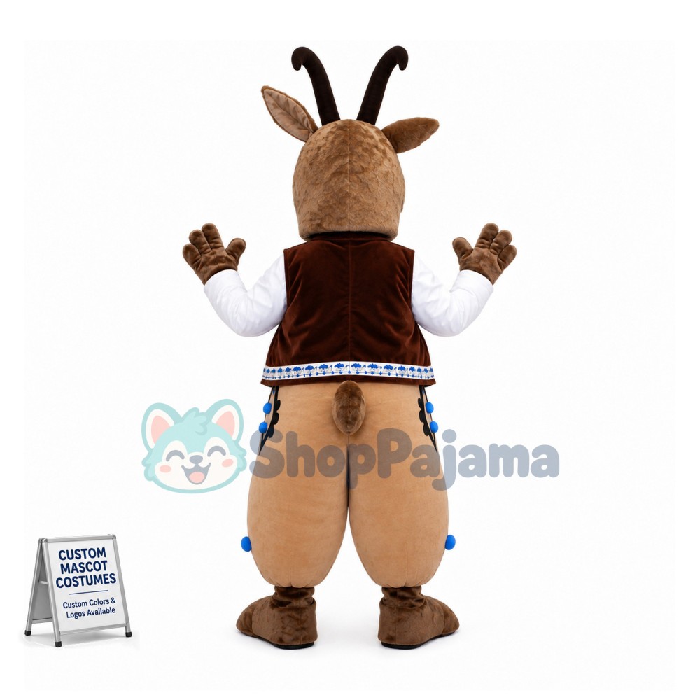 Excited Antelope In Ethnic Vest Mascot Costume